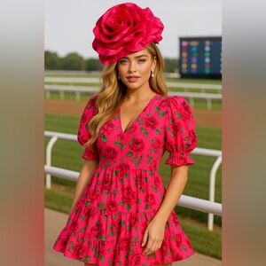 Pink Floral Rose Fascinator Headband Kentucky Derby Oaks Tea Garden Church Hat